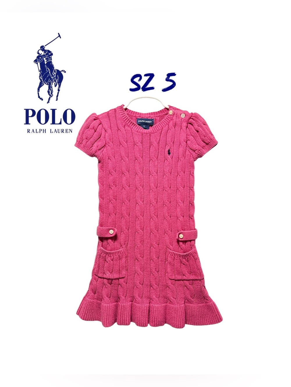 Polo Ralph Lauren Size 5 Pink Cable Knit Short Sleeve Sweater Dress